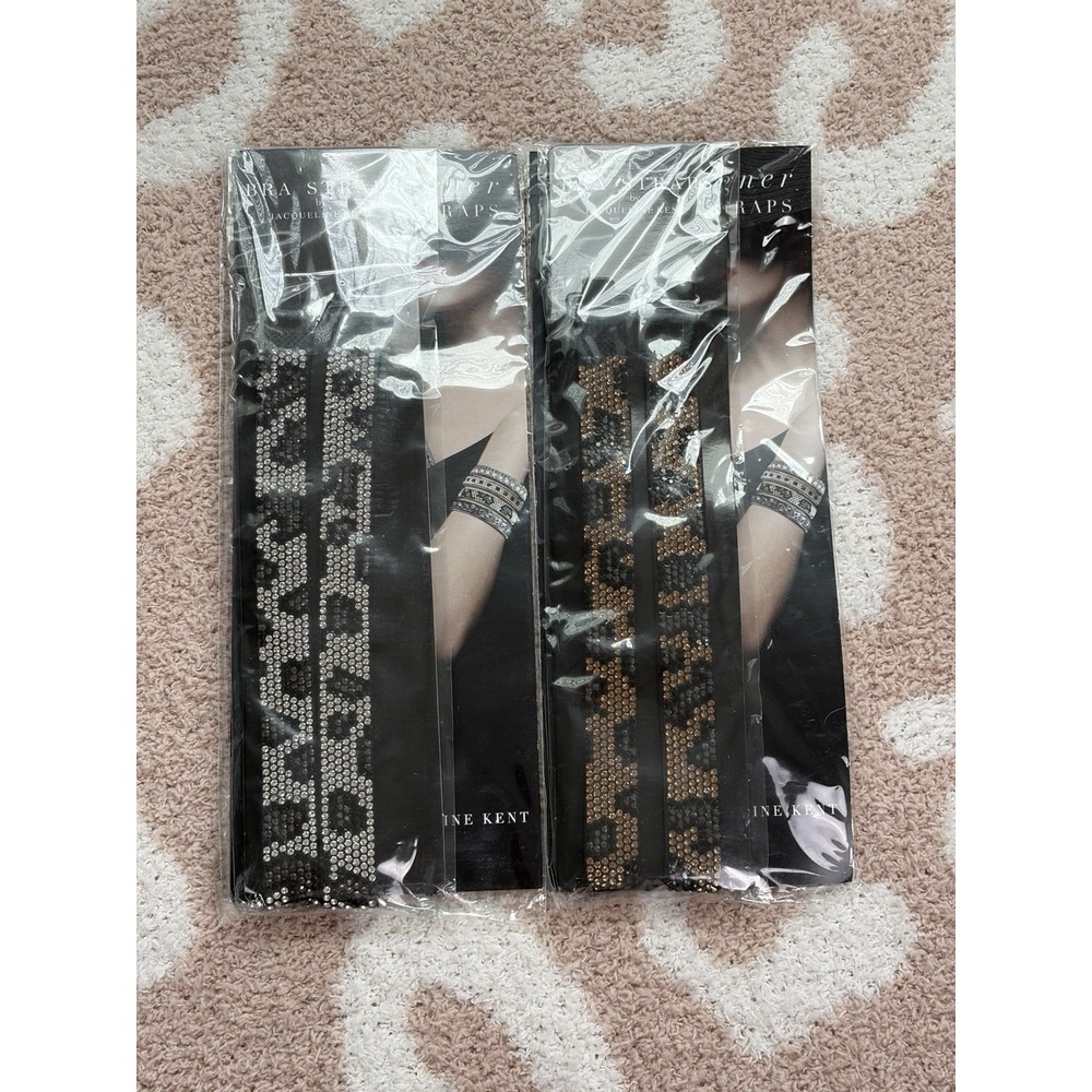 Set Of 2, Jacqueline Kent Bra Straps, Black/Silver & Black/Brown Leopard Print